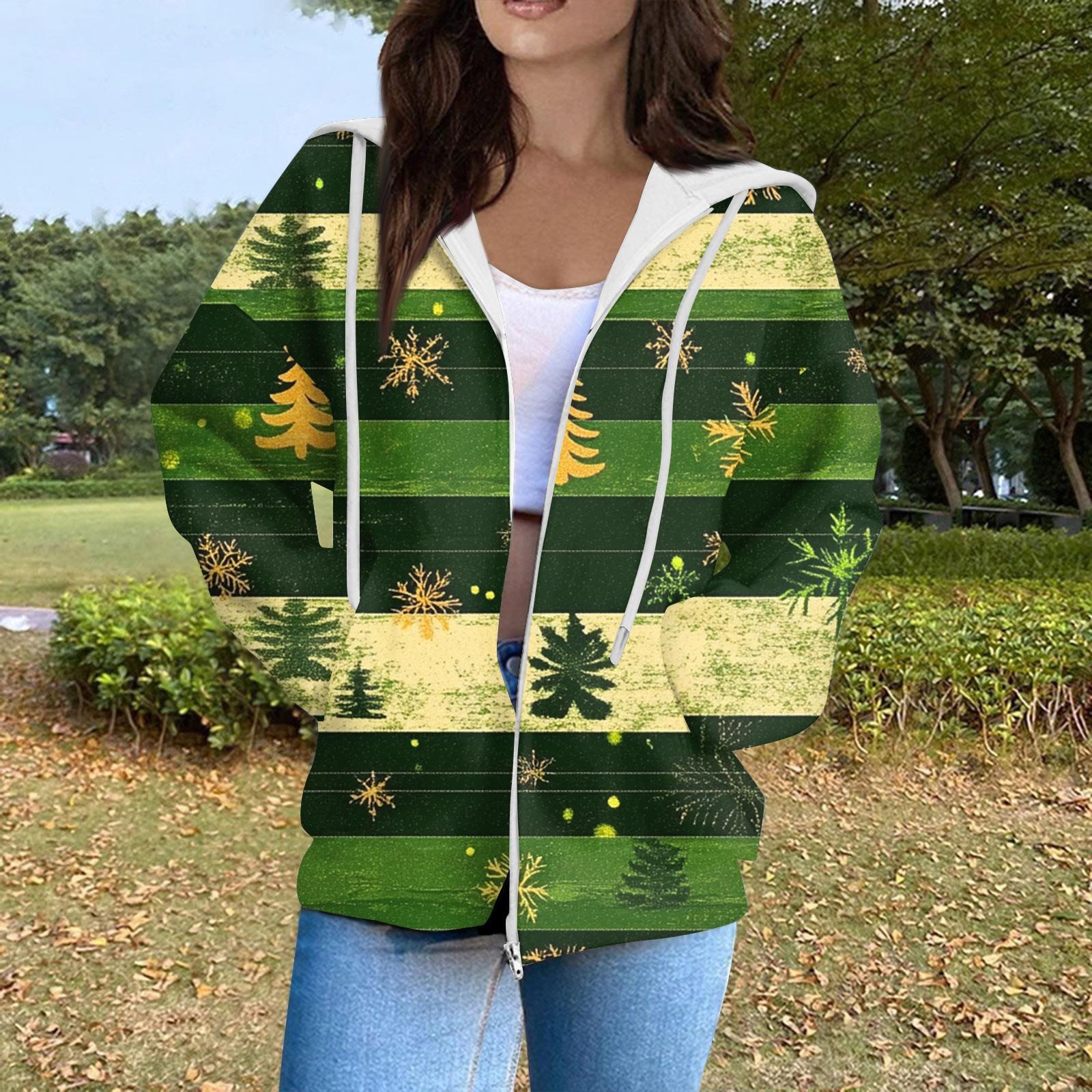 Женская модная повседневная толстовка с рождественским принтом и длинными рукавами карманная куртка пальто с капюшоном на молнии L 2169₽