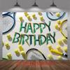 Stendardo di Compleanno Tennis, Sfondo in Poliestere con Design Racchetta e Palla per Decorazione Parete Casa