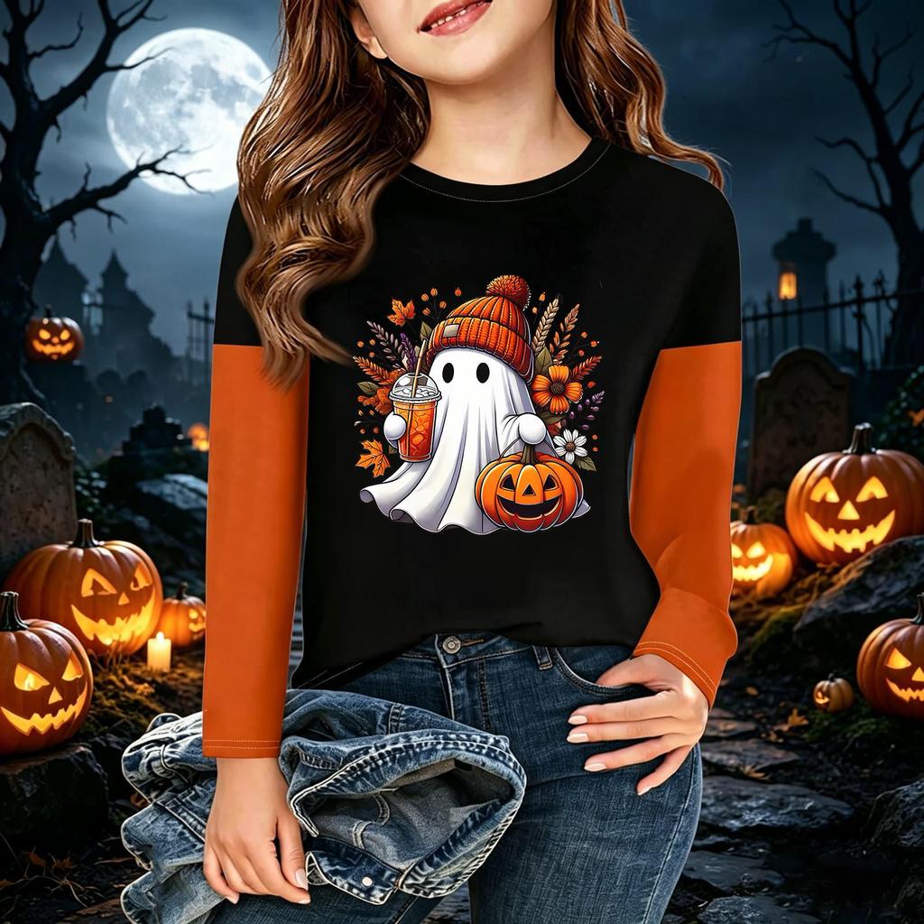 Kids' Halloween Printed Long Sleeve T-Shirt Casual Neck Top for Boys Girls