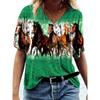 Womens V-Neck Loose Fit Short Sleeve T-Shirt With Colorful Geometric Starry Print Casual Top