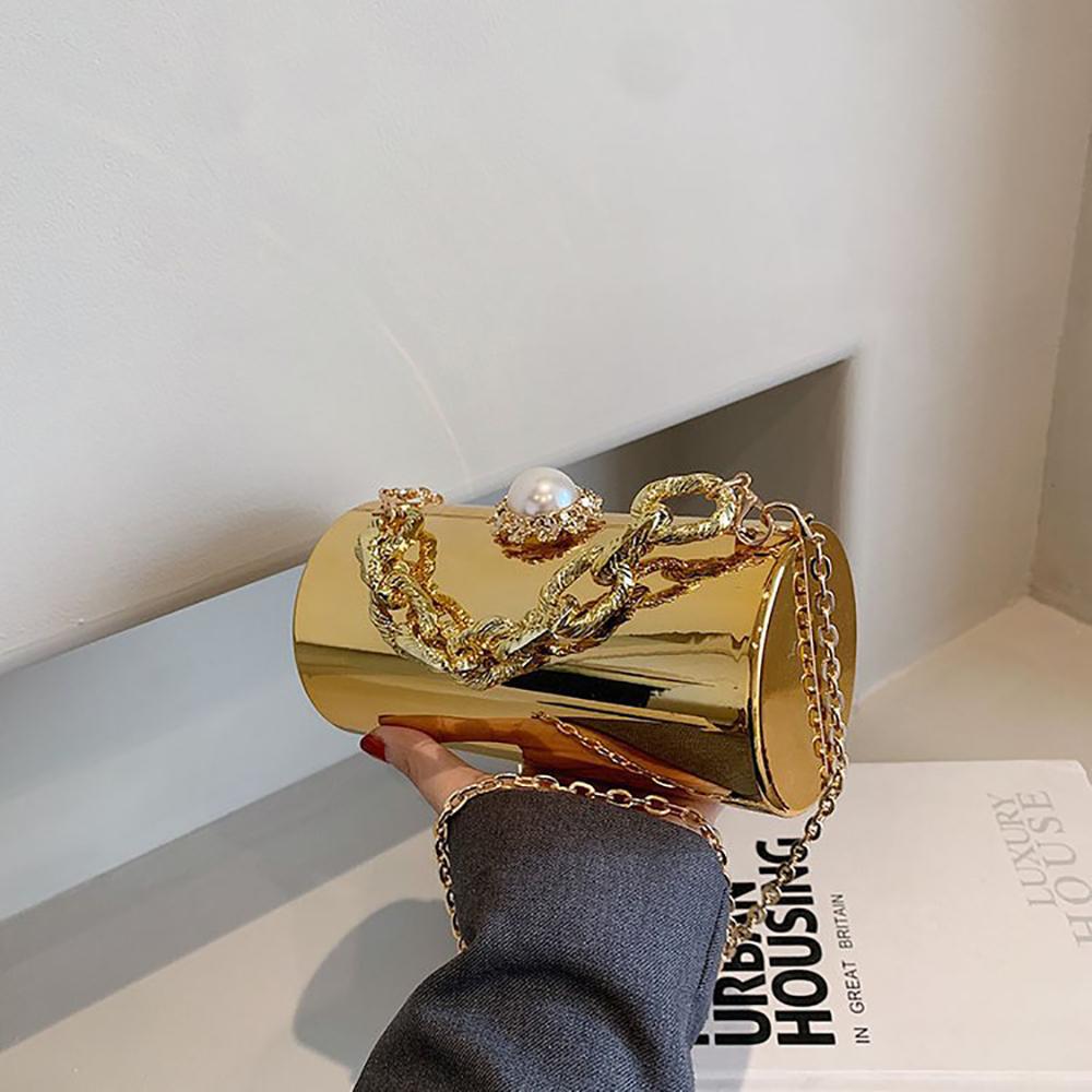 Light Luxury Party Women's Clutch Bag Temperament Versatile Chain Handbag New Bright Face Cylinder Single Shoulder Crossbody Bag