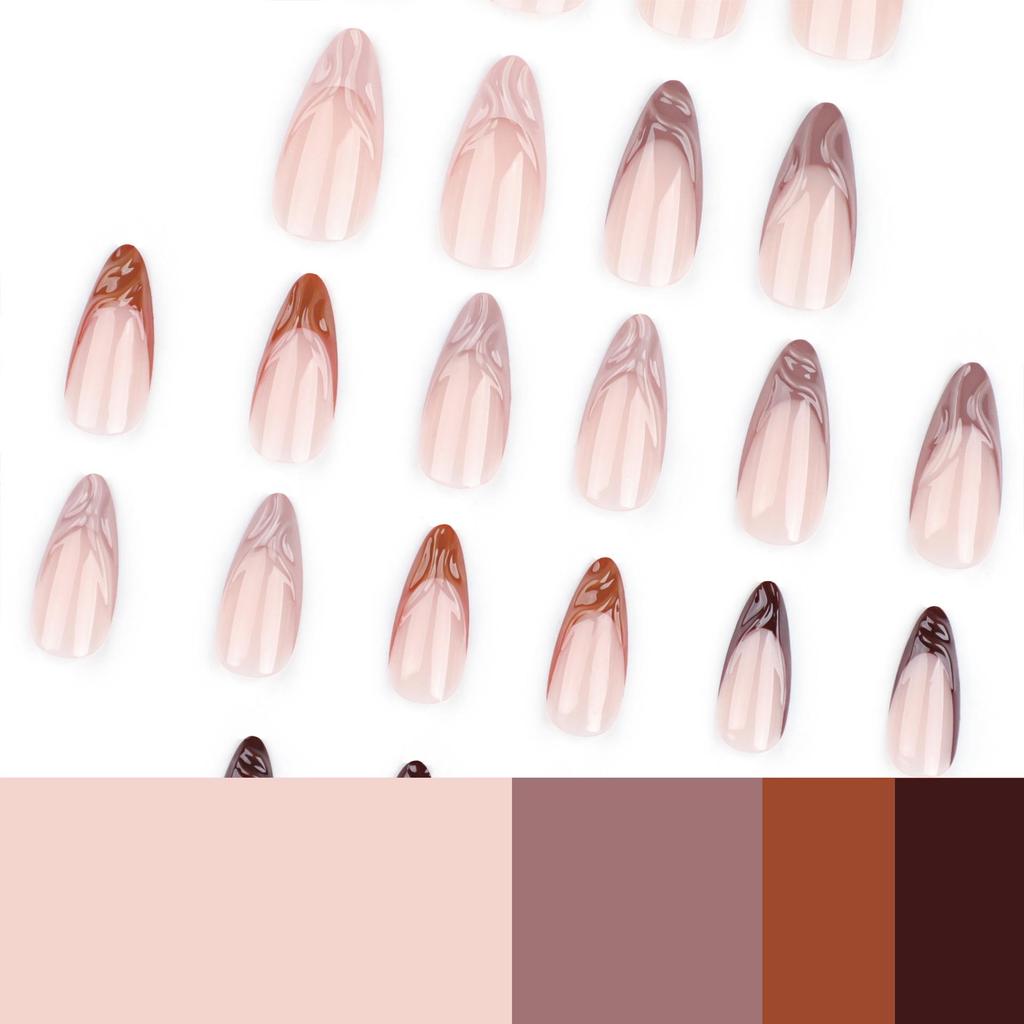 Maillard Brown 3D Almond Wearable False Nails - European & American Hot-Selling Nail Art Tips