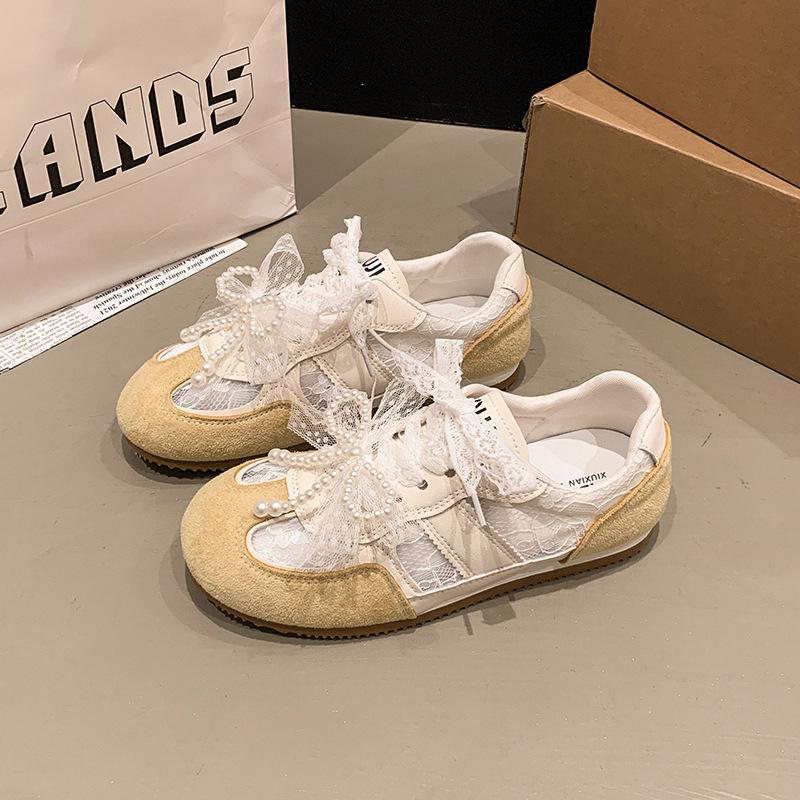 

2025 early spring new design sense removable bow German training shoes outdoor college style flat casual shoes women 40 жёлтый