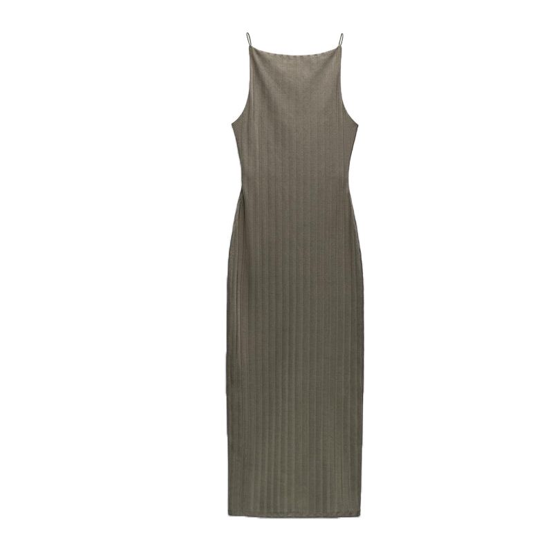 Spring New Sexy Style Sexy Silm Hanging Collar Mid Length Long Length Rib Midi Skirt Dress 4174166