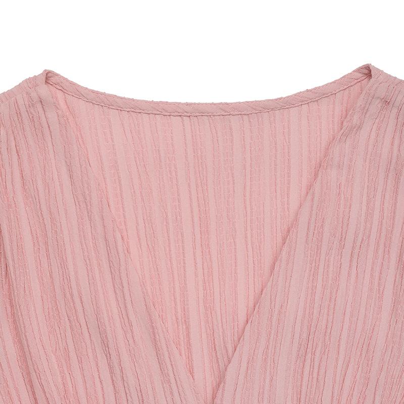 VEZFAA Moda damska Lato Wiosna Jednolity kolor Drukuj Krótki rękaw Dekolt w kształcie litery V Wysoka talia Casual Sukienki