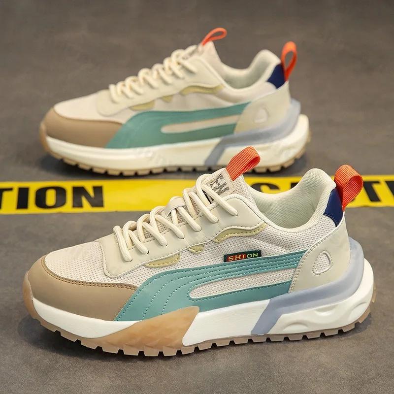 Men's Mesh Sneakers Breathable Men Shoes Lace Up Comfortable Male Vulcanized Shoes Wear-resistant Male Running Shoes Zapatillas