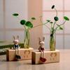 Test Tube Glass Vase Plant Propagation Station Hydroponic Vases with Wooden Stand for Office Home Desktop Decor