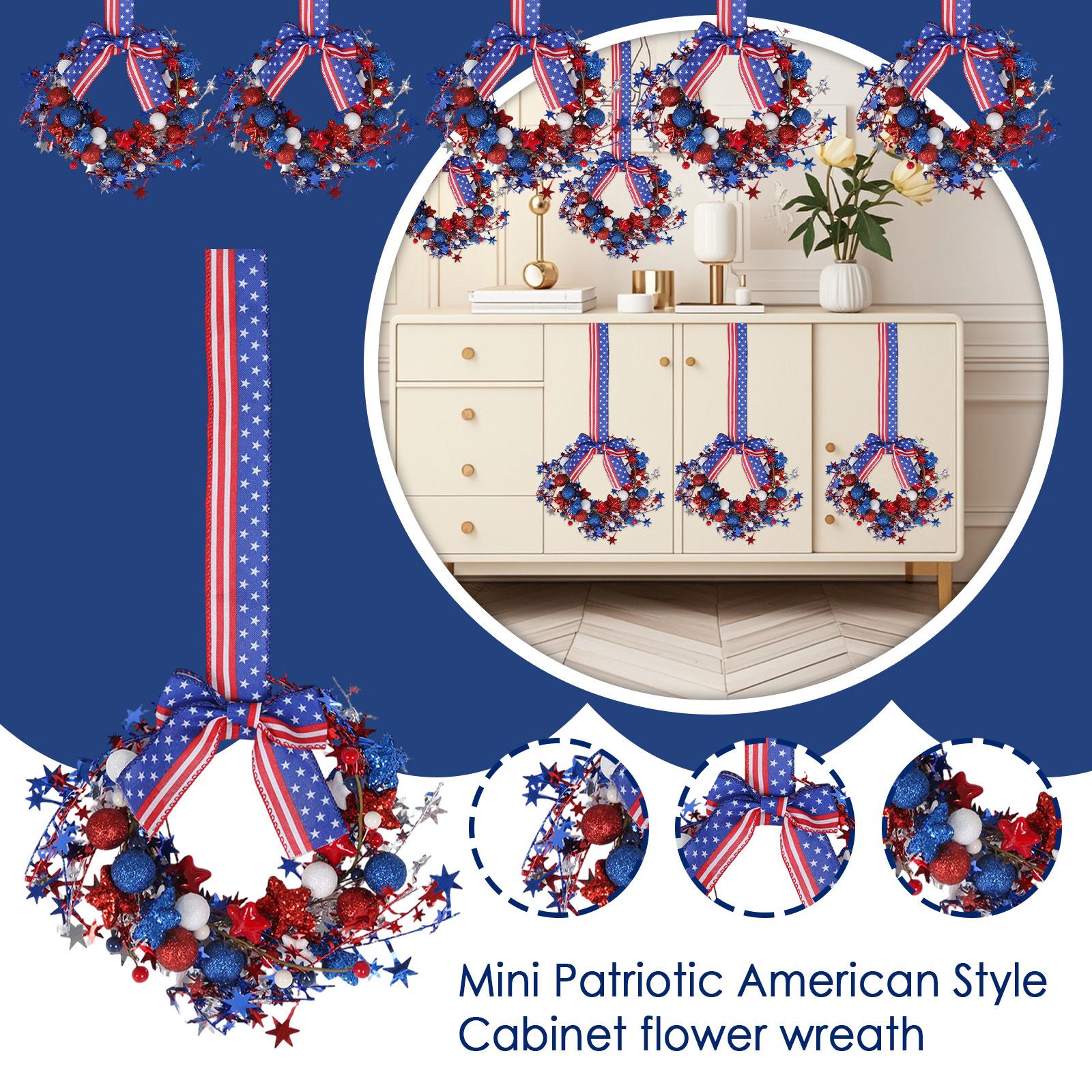 

Набор из 4 патриотических американских венков для шкафа, включающий маленькие красные, , и синие цветочные венки с лентами. One Size