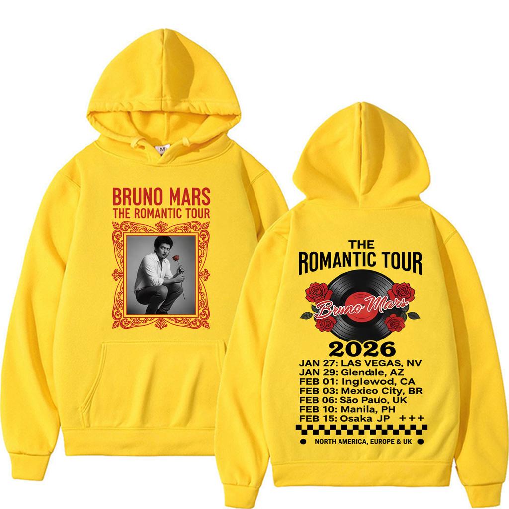 Bruno Mars The Romantic Tour 2026 Concert Hoodies Men Women Fashion Hip Hop Street Sweatshirts High Quality Fleece Casual Hoodie