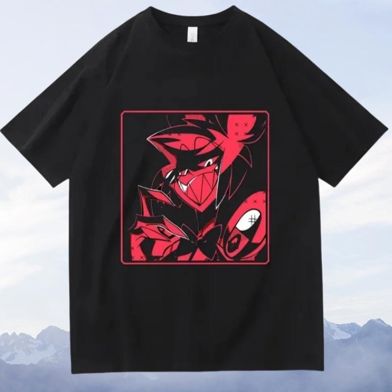 Hazbin Hotels Alastor Sommer T-Shirt Damen Y2K Rundhals Kurzarm Hohe Qualität Neutrale Kleidung