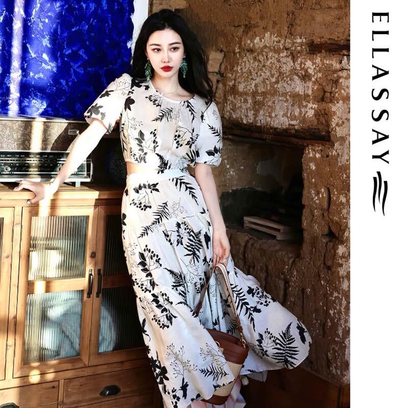 ELLASSAY Women's Printed Lyocell Linen Crop Shirt