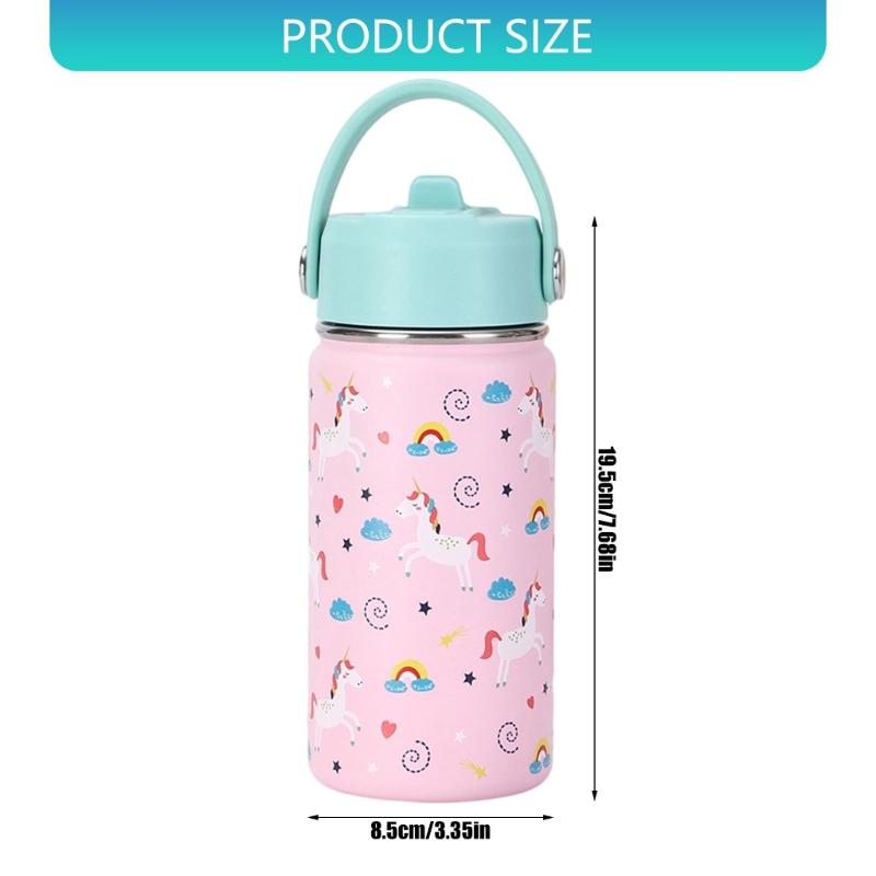 Wide Mouth Thermal Stainless Steel Water Cup Cartoon Handle Straw Tumblers Water Bottle for Outdoors