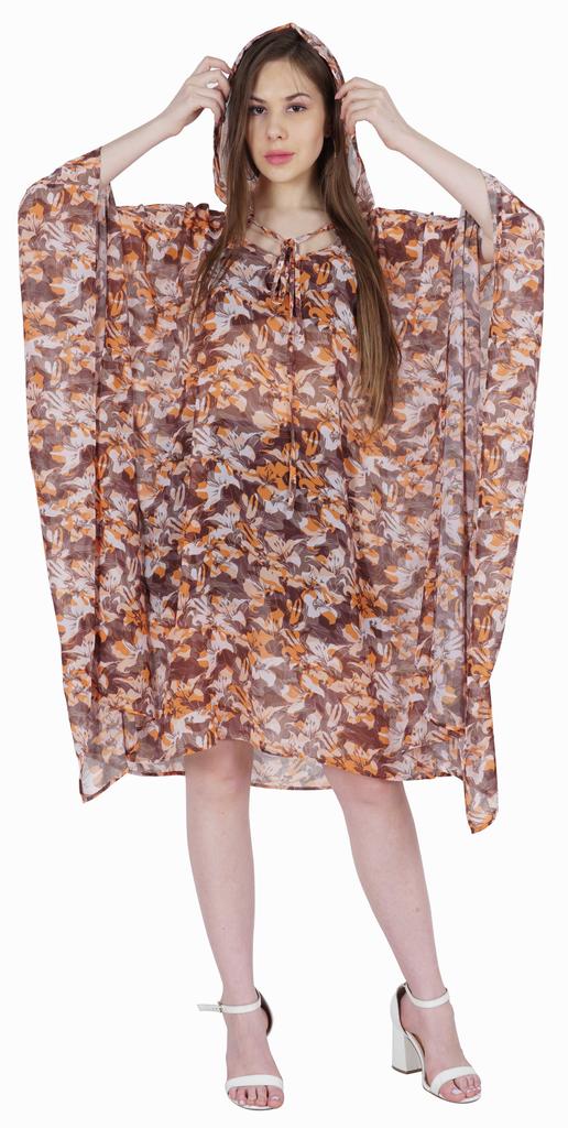 Moomaya Women  s Short Hoodie Kaftan Loose Tunic Kimono Sleeve Mini Beach Cover Up