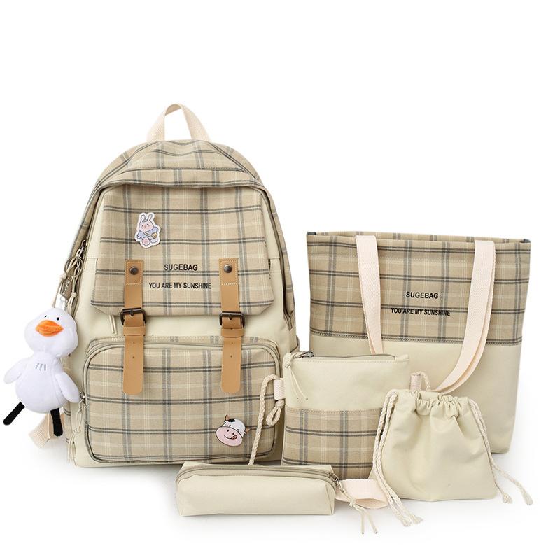 4pcs/set Backpack Female Small Fresh Junior High School Large Capacity High School College Style Schoolbag