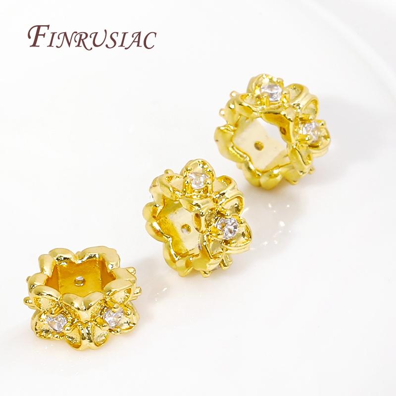 18K Real Gold Plated Beads with Large Hole,Brass Zircon Bead Separators Accessories For Bracelets,DIY Jewelry Making Supplies