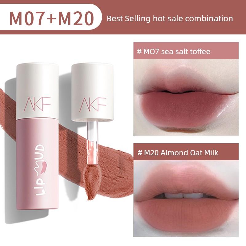 AKF Lip Mud M20 Matte Finish Velvet Lip Lacquer M07 Niche Style Brand Orange White Niche Style Brand Lipstick