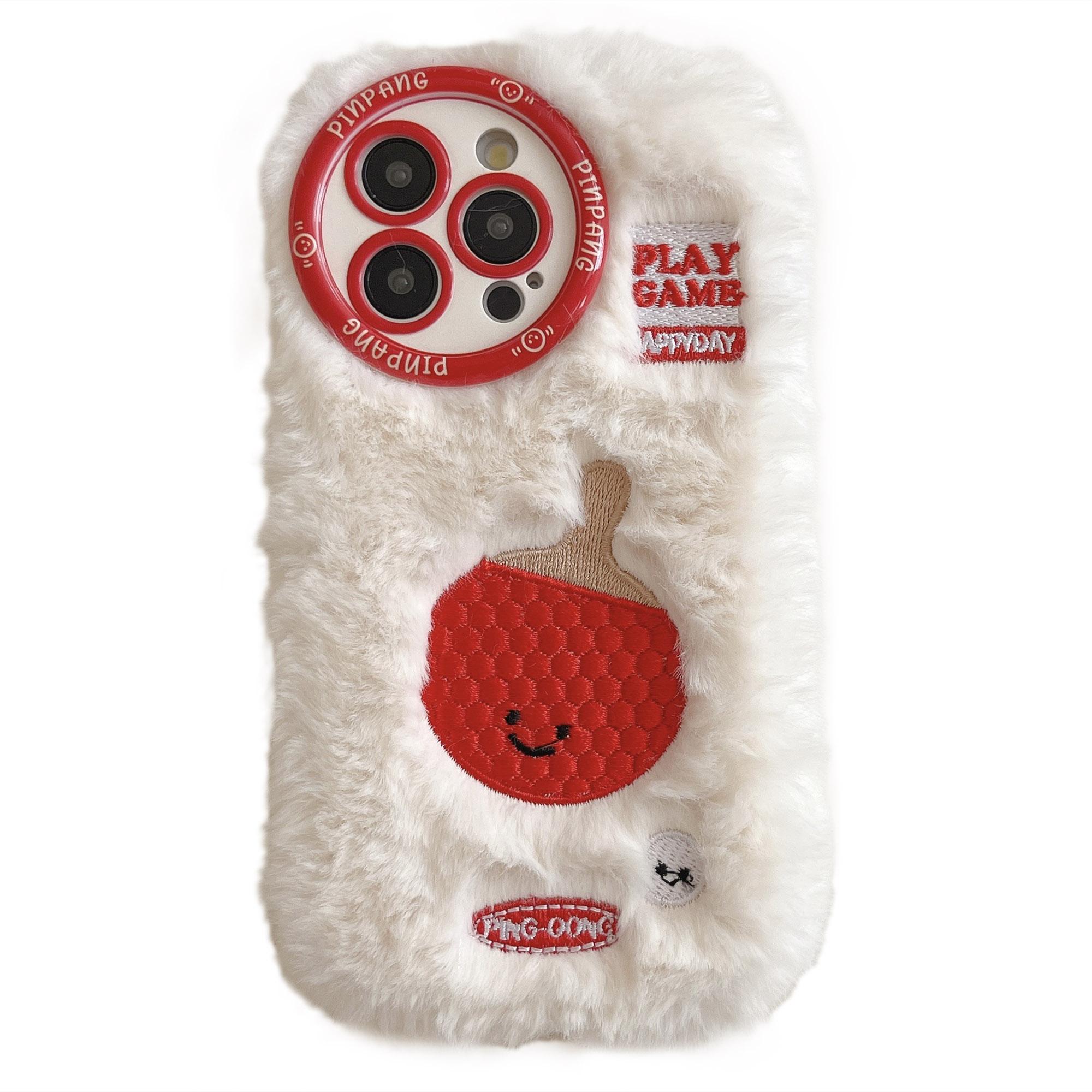 

For iPhone 16 Pro Case Cute Racket Pattern Furry TPU Warm Phone Cover B
