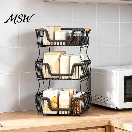 Heavy Duty Storage Stand 2/3 Layer Countertop Organizer Rack, Fruit Basket Stand, Metal Rack Space Saving Carbon Steel for Kitchen, Pantry