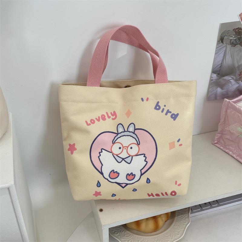 2 Cute Cartoon Printed Handbag Women's Large-capacity Canvas Shopping Bag Hand Carry Work Bento Bag