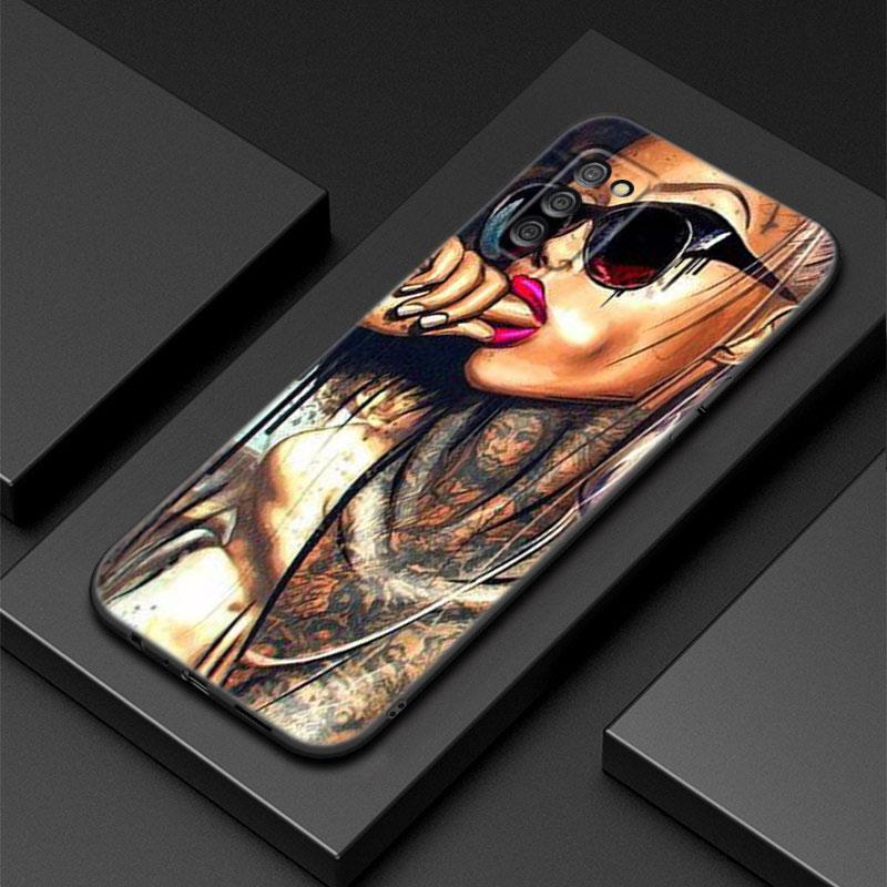 Husă de telefon sexy cu mânecă tatuată pentru fete pentru Samsung Galaxy A01 A03 Core A04 E A02 A05 A10 A20 A21 A30 A50 S A6 A8 Plus A7 Husă neagră