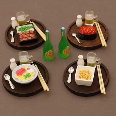 7 Peças Acessórios Casa de Bonecas 1:12 Casa de Bonecas Miniatura Enguia Arroz Caviar Saquê Lamian Noodles Modelo de Cozinha Decoração Brinquedo