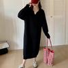 Long knitted dress for women's autumn and winter new loose and lazy polo collar with coat backing sweater dress for women