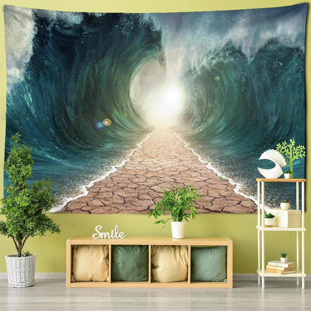 Wave Sunshine Tapiserie suspendată pe perete Peisaj natural Calea de plajă Cuvertură de pat cu artă pentru dormitor Boem Decor