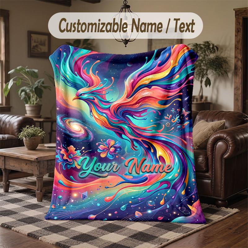 Colorful Owls Garden Theme Throw Blanket Custom Name Text Personalized Blanket Soft Cozy Blanket for Home Sofa Bed