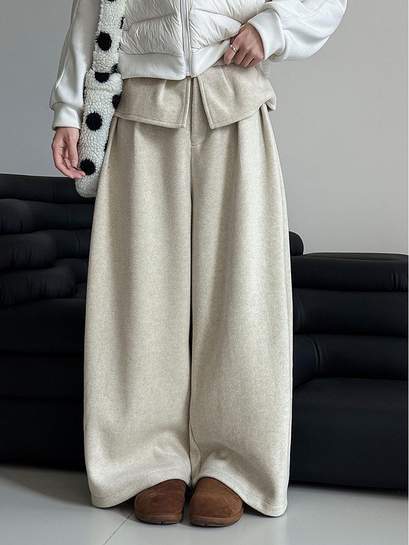 Lu Xi Women s Winter Wool Blend Patchwork Wide-Leg Pants M