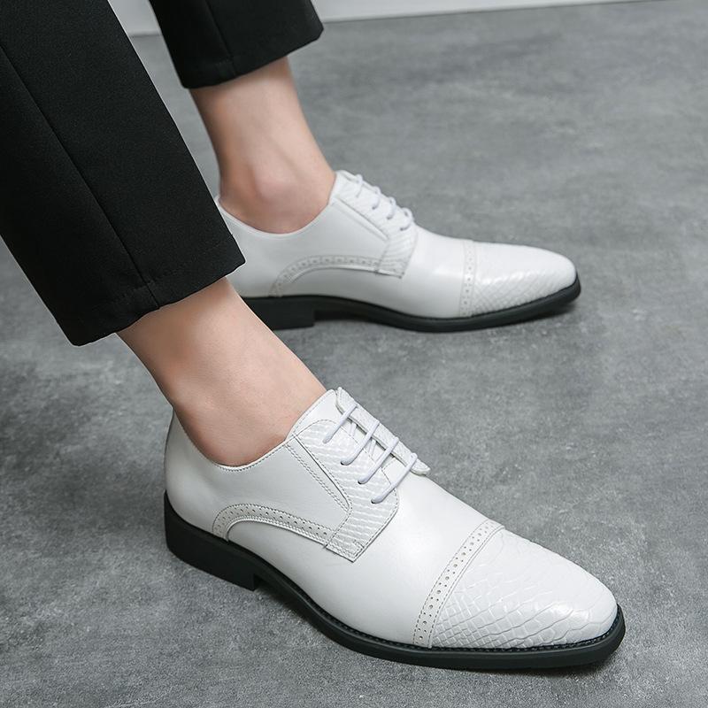 New Spring and Autumn Large Size Business White Leather Shoes Fashion Splicing Men's British Leather Shoes Derby Wedding Leather Shoes