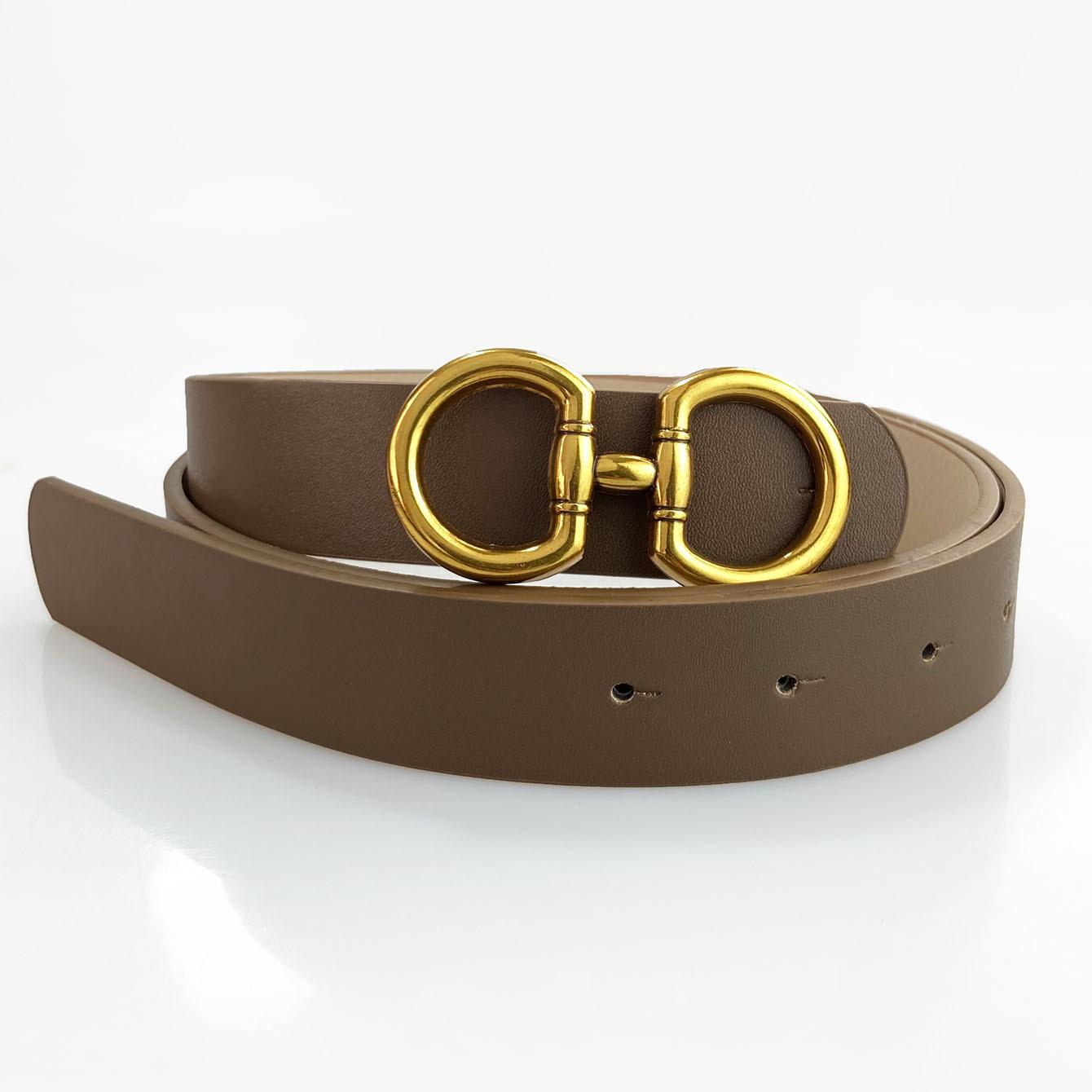 

Ретро женский ремень из ПУ кожи с двойной круглой пряжкой для платьев, рубашек и джинсов с эластичным поясом 110cm