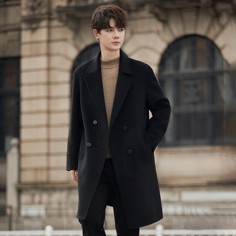 Double-sided coat men's autumn and winter double-breasted buttons medium and long clothes men's wool coat coat