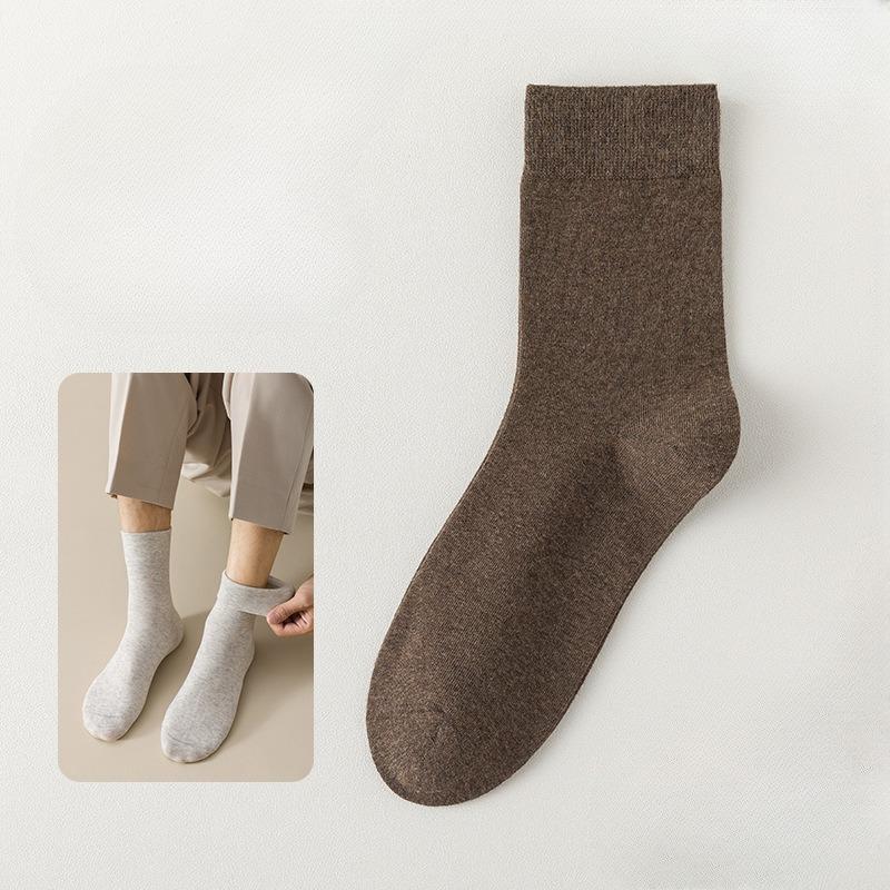 Men's Spring-Autumn Mid-Calf Sweater Cotton Socks with Wicking and Antimicrobial Properties, Pure Color, Business Use