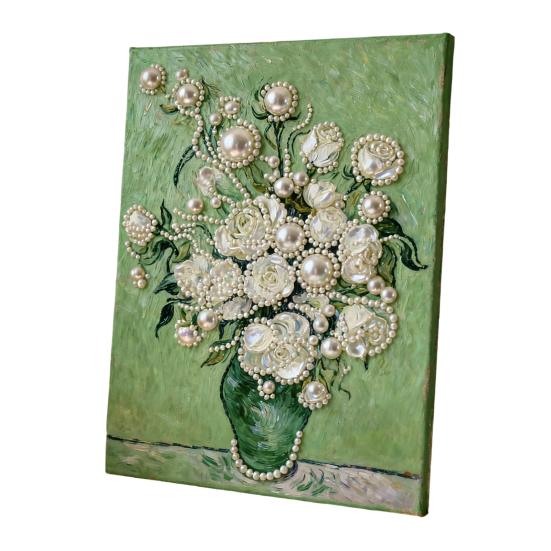 

Набор для рисования жемчугом DIY Легкое интуитивное творчество Рисование цветочного узора на холсте с предварительной печатью Стартовый набор 5D-искусства жемчугом A