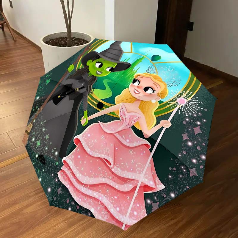 1PC Witch Princess Automatic Open/Close Umbrella with Windproof, 8-Rib Sturdy Canopy, Durable Ribs, Fashionable Design, Outdoor Accessory, Fun Prin, H