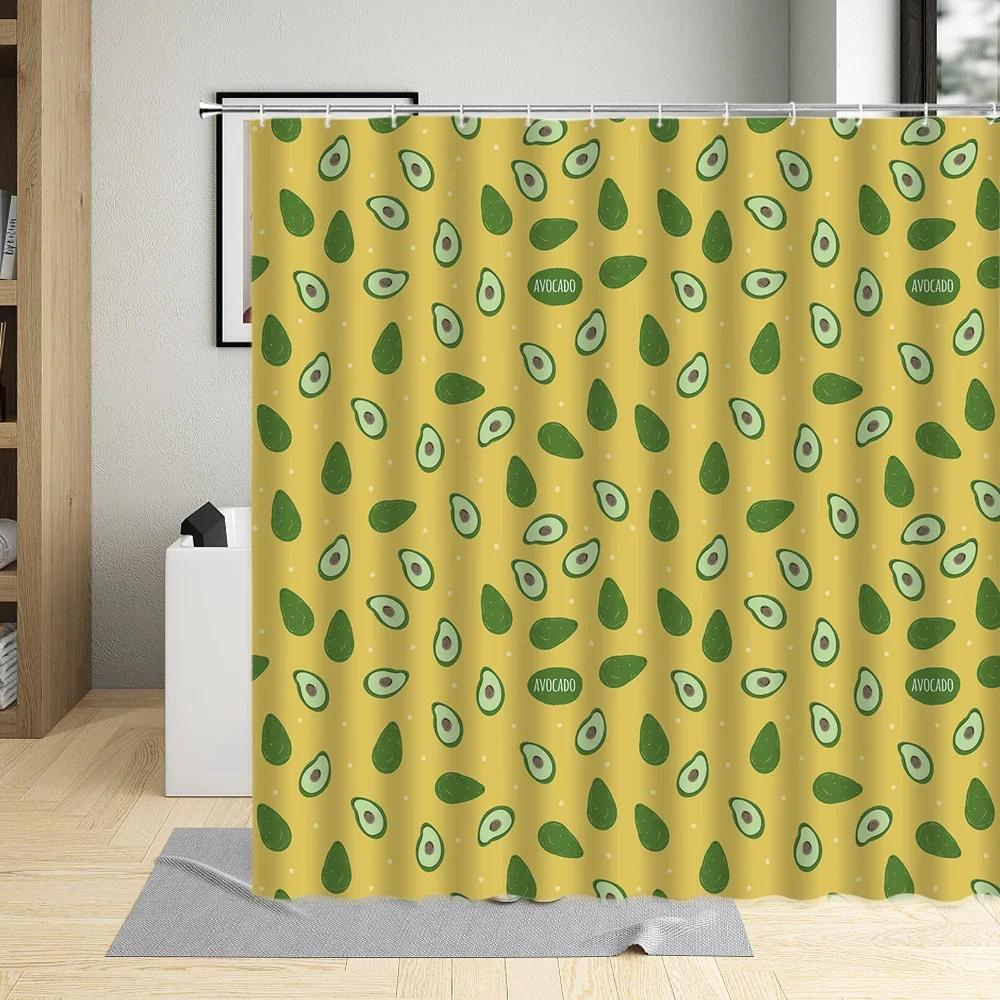 Cartoons Fruit Waterproof Bathroom Decor Banana Watermelon Avocado Printing Shower Curtain Polyester Fabric Curtains With Hooks
