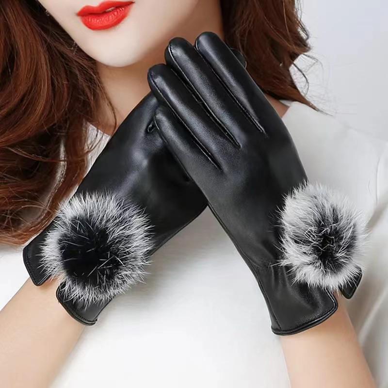 

Женские перчатки из искусственной кожи нового стиля с подкладкой из меха кролика - теплая бархатная подкладка для зимней езды и езды на велосипеде на открытом воздухе One Size