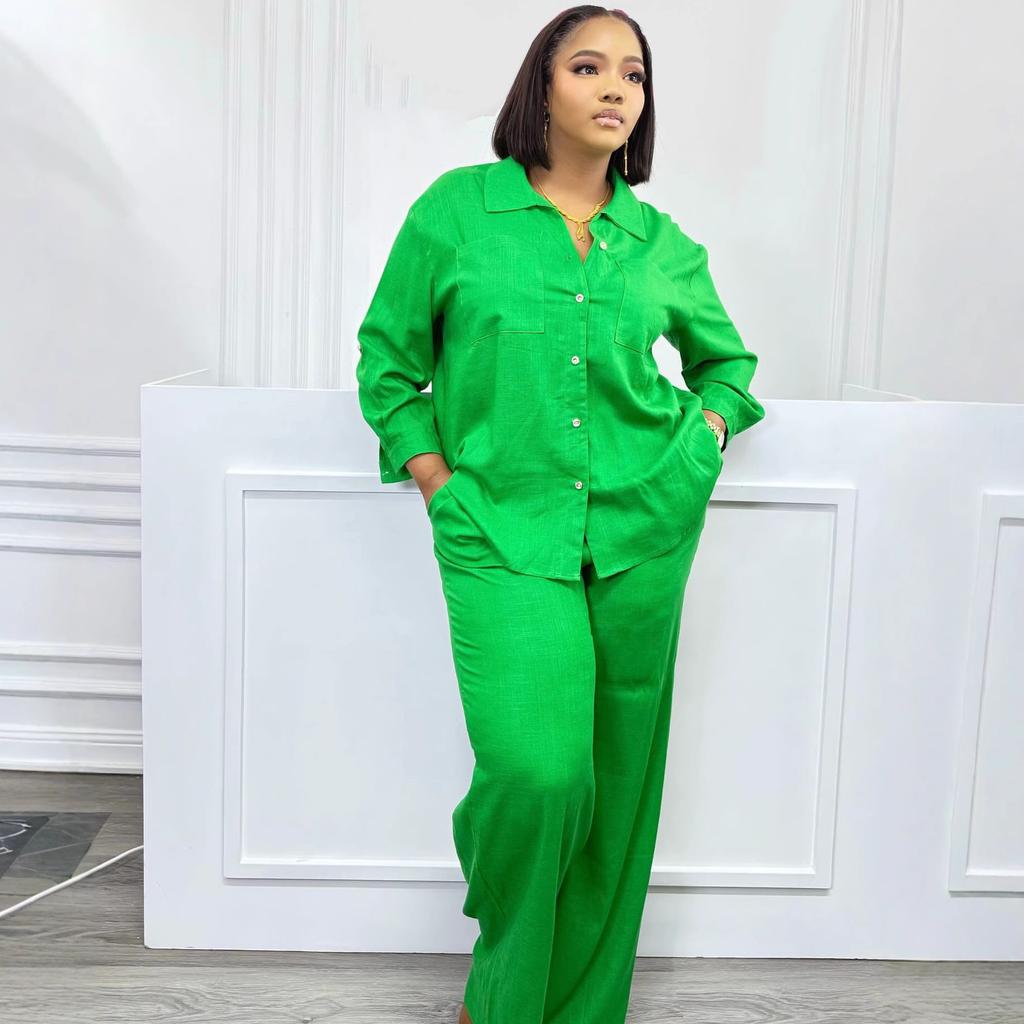 European and American suit women's long-sleeved lapel large-size cardigan shirt trousers African foreign-style women's clothing loose new two-piece