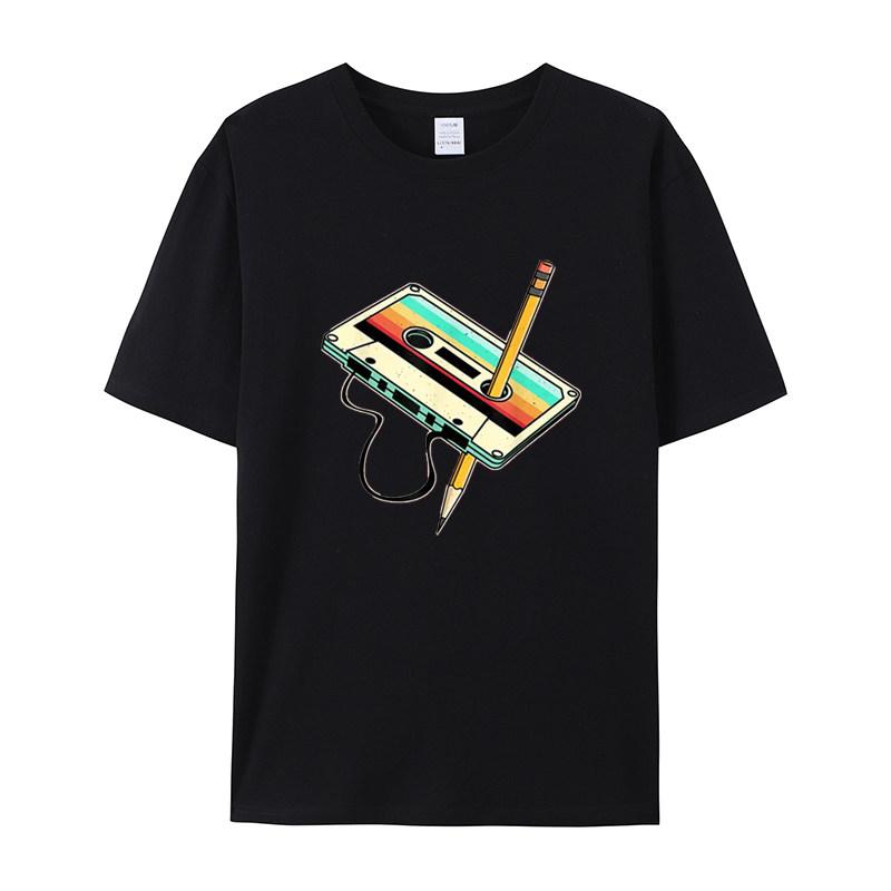 2026 Summer Trendy Roundneck Tshirt 80s Tapestry Pencil Versatile Short Sleeve for Adults and Children