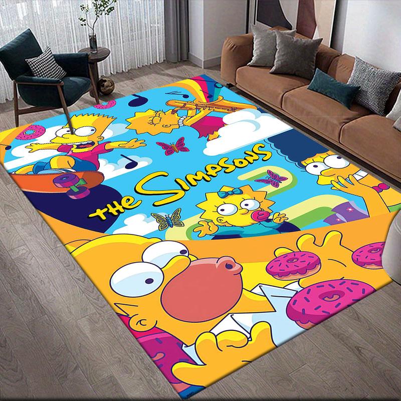 The Simpsons Poster Flannel Printed Carpet, Home Sofa Decoration for Living Room & Bedroom, Non‑Slip Play Flannel Floor Mat for Game Room