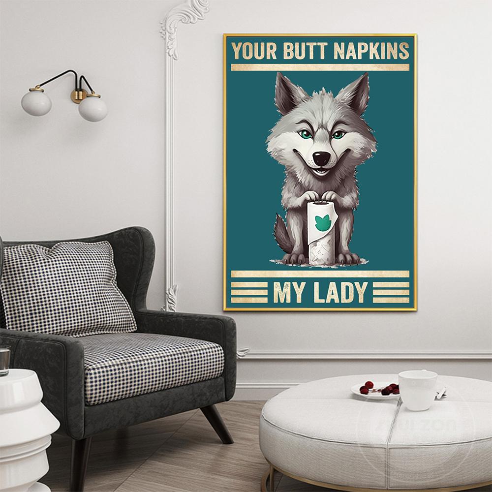 Your Butt Napkins Pig Lady Funny Humorous Retro Bathroom Wall Art Poster Print Toilet Animal Canvas Painting Room Home Decor