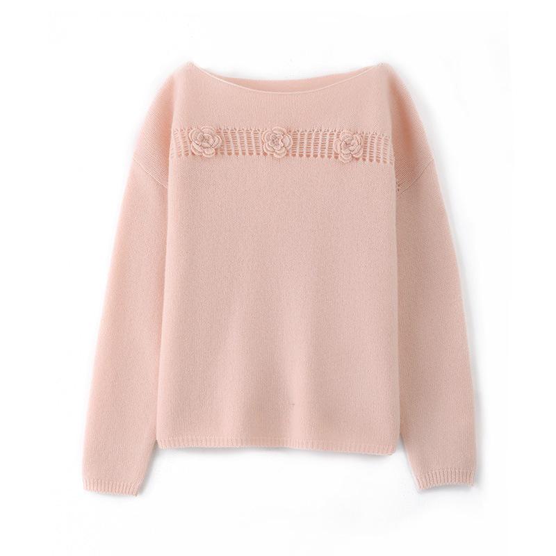 2026 Autumn/Winter Pure Wool One-Shoulder Knit Sweater with 3D Embroidery