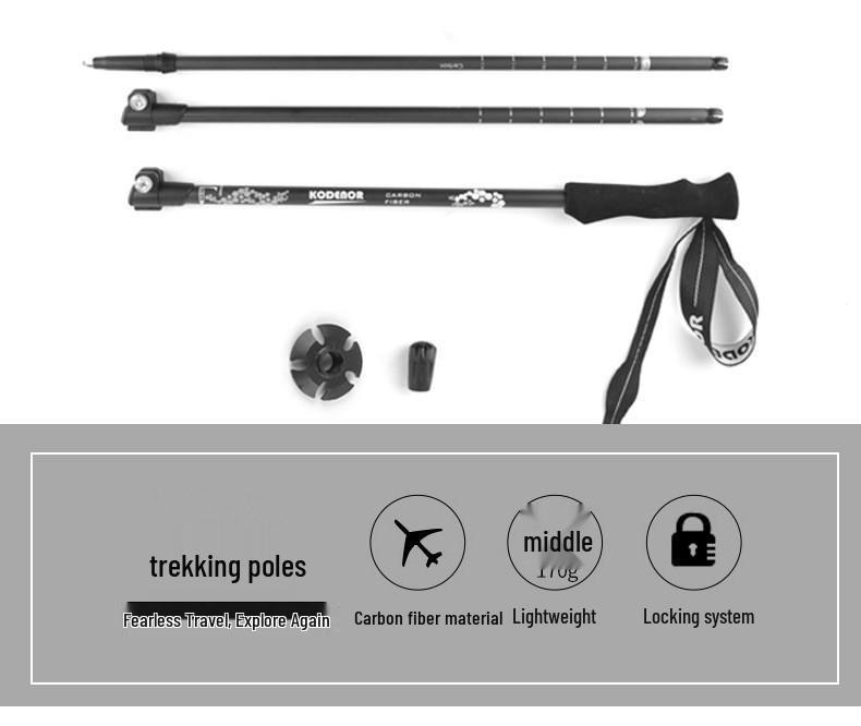 Ultralight Carbon Fiber Three-Section Trekking Poles with External Lock for Hiking and Walking