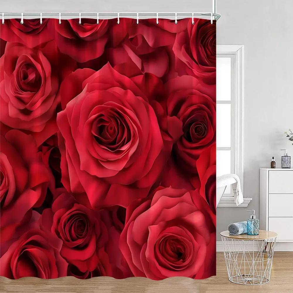 Romantic Rose Shower Curtain - Vibrant Floral & Butterfly Designs for Elegant Bathroom Décor, Waterproof, Easy Care & Soft Touch