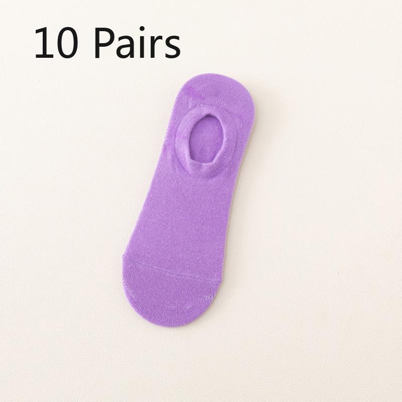 10 Pairs of Spring and Summer Models of Invisible Boat Socks Silicone Thin Mouth Does Not Fall Off the Heel Candy Colour Female Short Socks