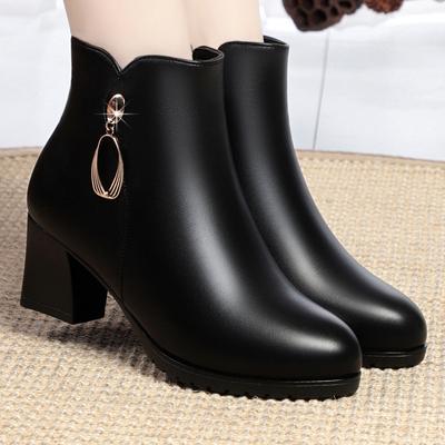 Weiches Leder Damen Warme Wolle Schneestiefel Hoher Absatz Schwarz Beige Neu Winter Stilvoll Rutschfest Seitenreißverschluss Stiefeletten