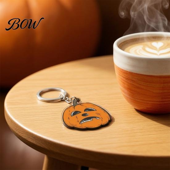 Waterproof Acrylic Pendant Halloween Creepy Pumpkin Keychain, Double-sided Head Key Ring Car for Backpacks, Decorative Chain Holiday Party Theme