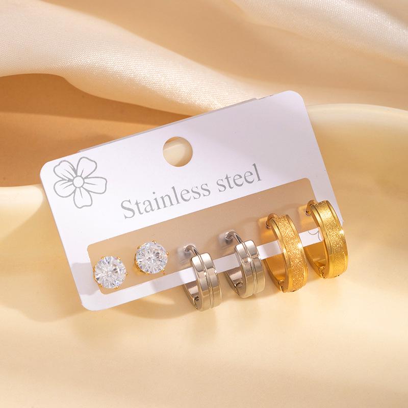 European Titanium Steel Ear Buckles: Women's Six-Piece Earring Set with Simple, Elegant Design