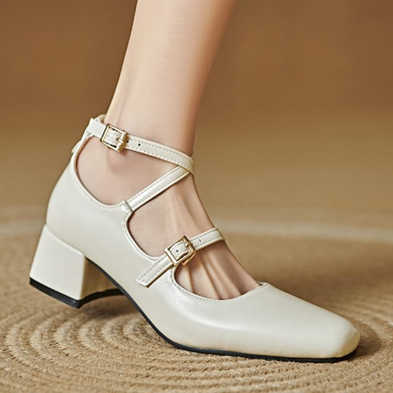 Women's Low Heels Mary Janes Shoes 2025 Luxury Cross Strap Silver Black Beige Low Heeled Party Wedding Shoes Female Dress Pumps