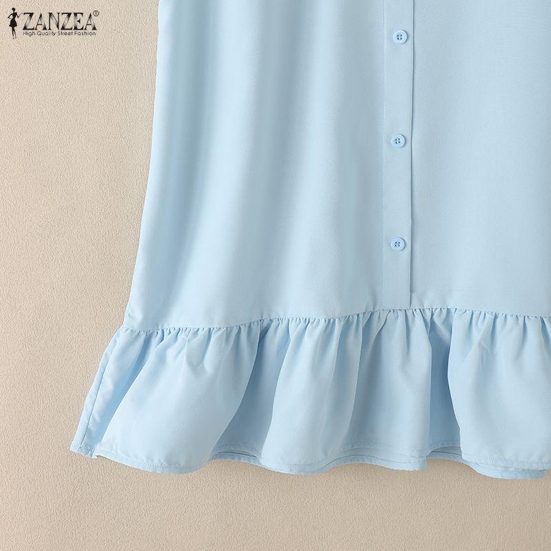 ZANZEA Abito casual da donna a maniche corte con scollo tondo tinta unita